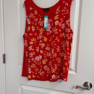 NWT Fortune & Ivy XXL "Albany Mixed Material Blouse" Tomato Red w/White Flowers